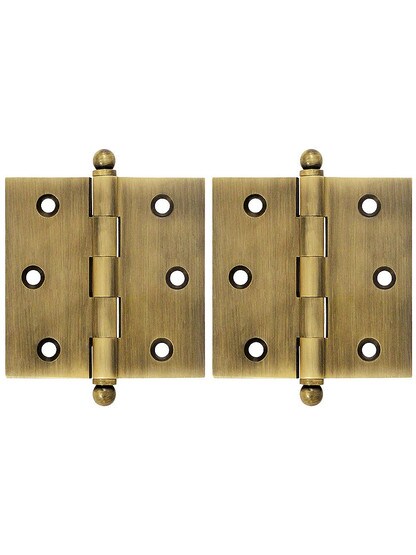 Pair of Solid Brass Cabinet Hinges - 2 1/2 inch x 2 1/2 inch in Antique Brass.